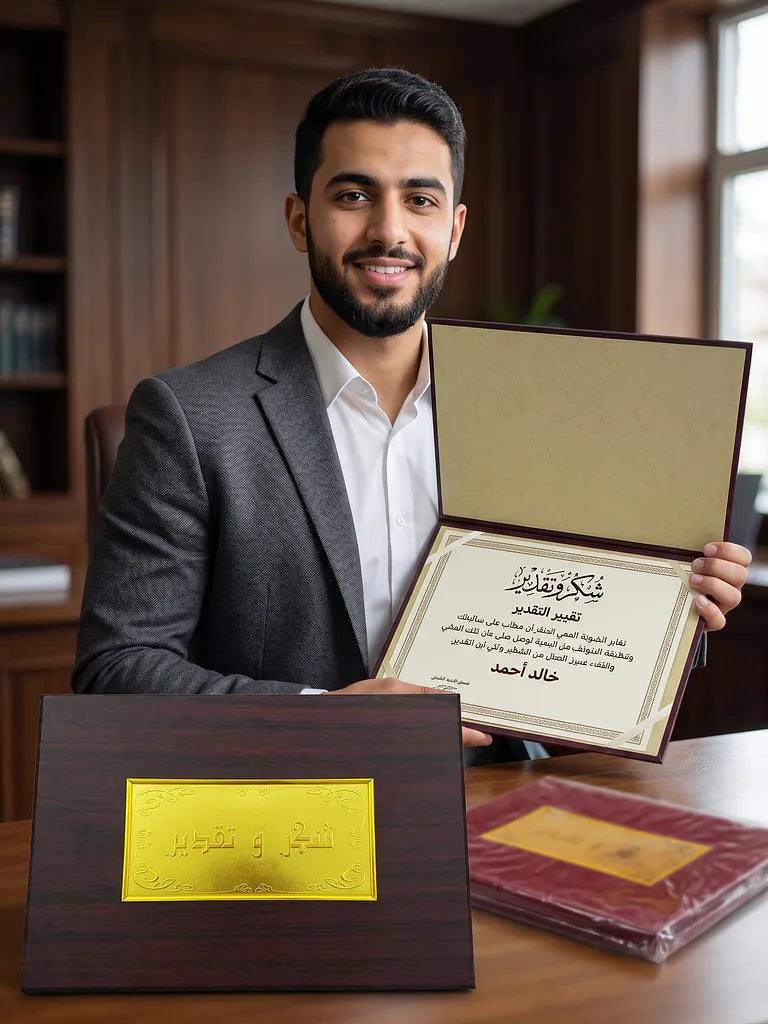 شهادة تقدير شمواه مع ختم من الالمونيوم