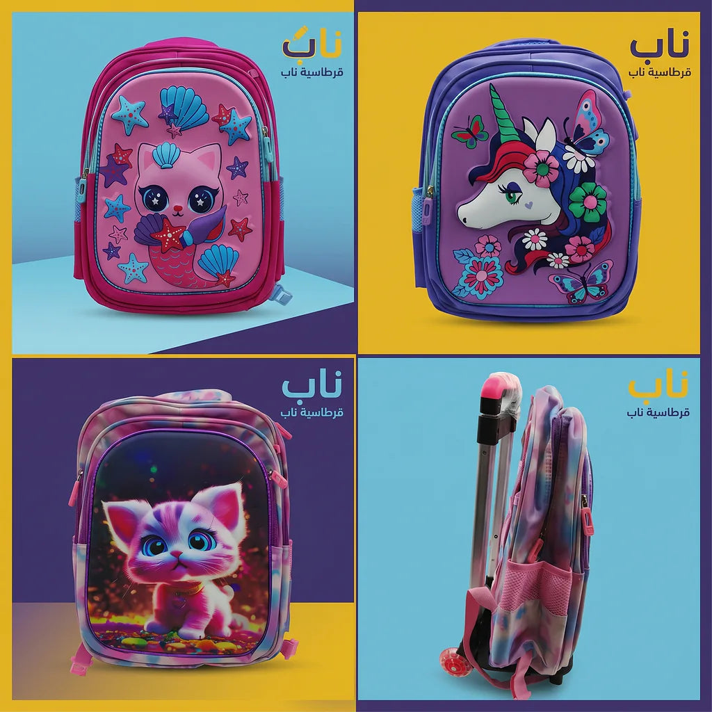 شنطة مدرسية 3 قطع مع جرار الصورة الرئيسية للمنتج