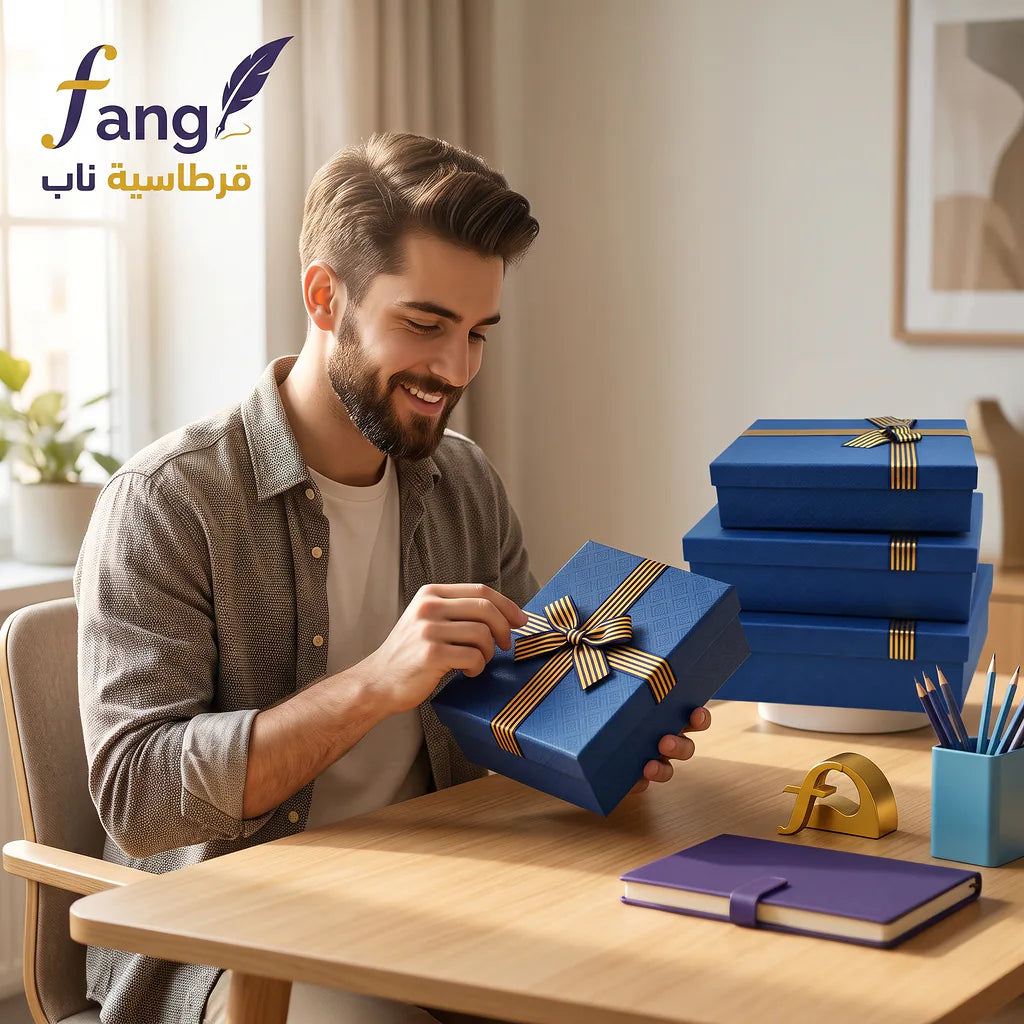 علبة هدايا 3 قطع ازرق مع فيونكة