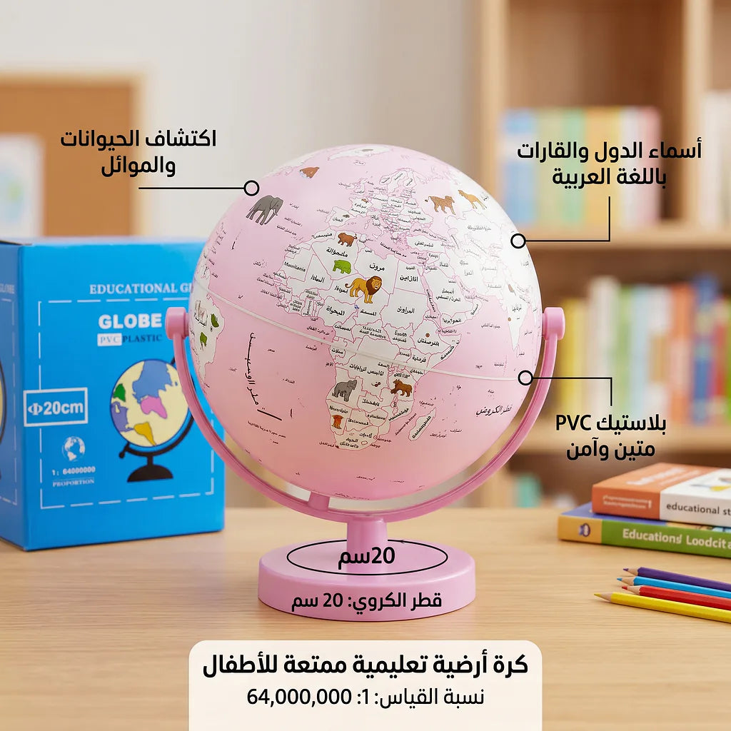 كرة أرضية زهرية بحجم 20 سم