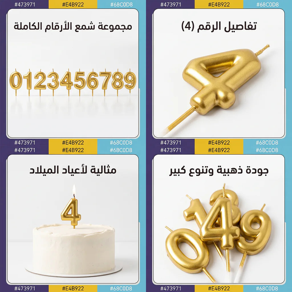 شمع ارقام ذهبي بلاستيكي لاعياد الميلاد Main image