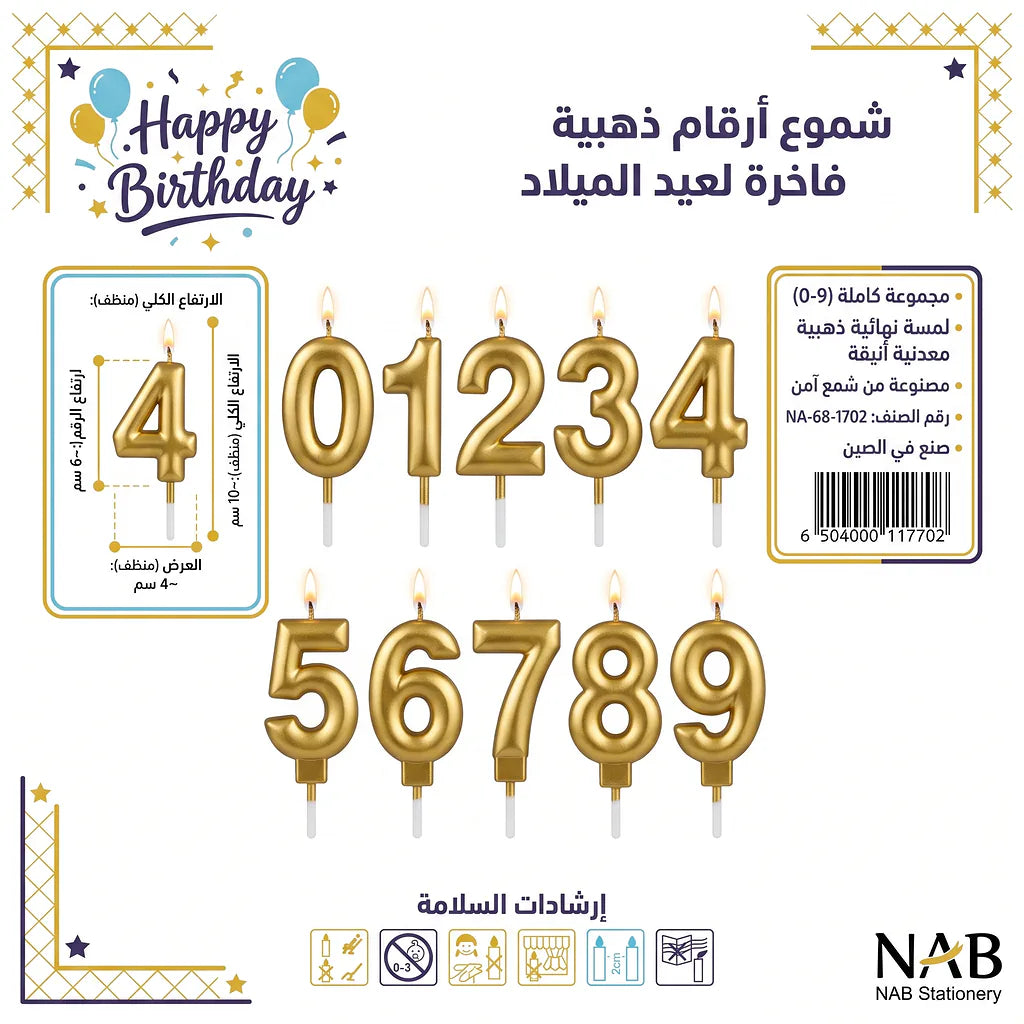 شمع ارقام ذهبي بلاستيكي لاعياد الميلاد