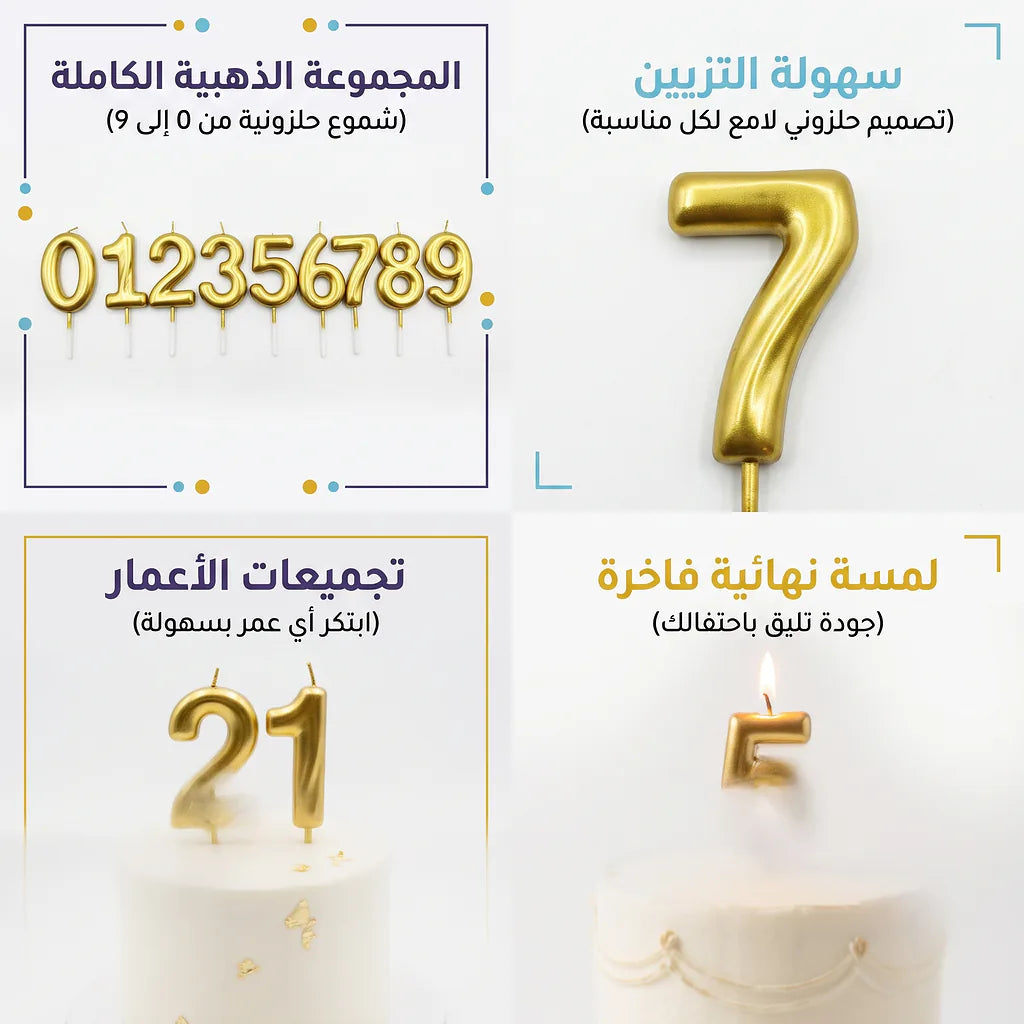 شمع ارقام كبيرة ذهبية لاعياد الميلاد