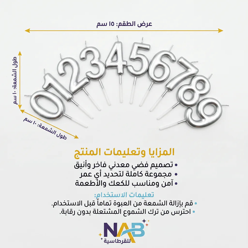 شمع ارقام كبيرة فضية لاعياد الميلاد Main image
