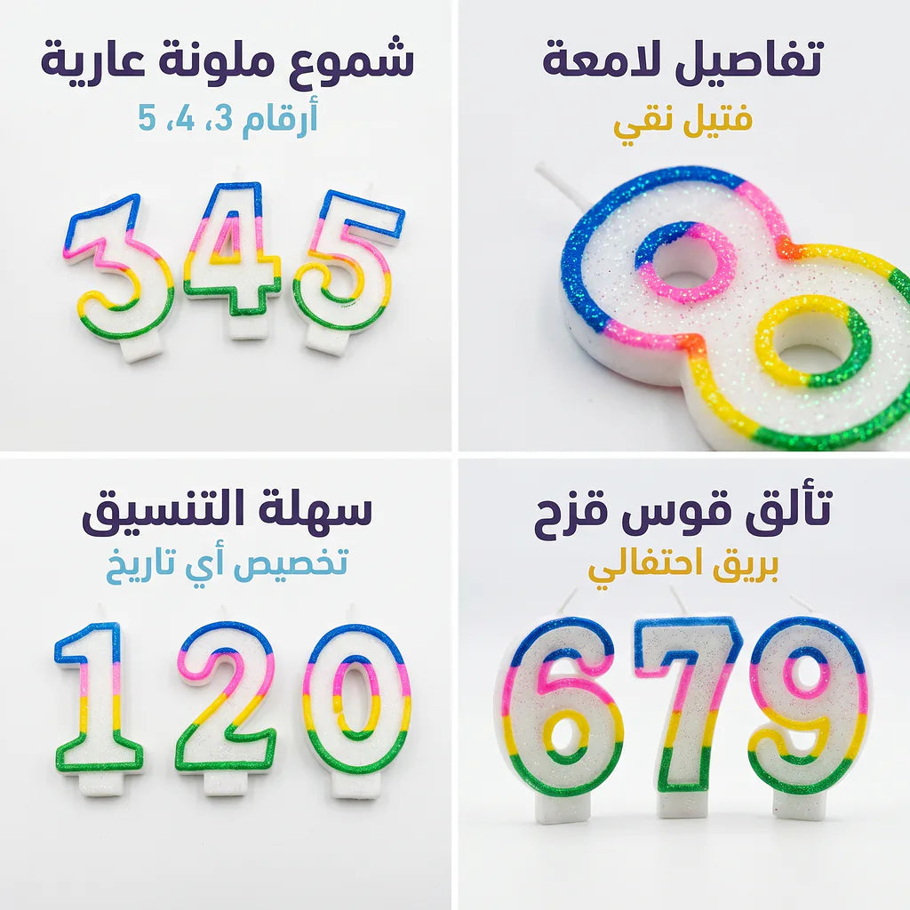 شمع ارقام ملون لاعياد الميلاد