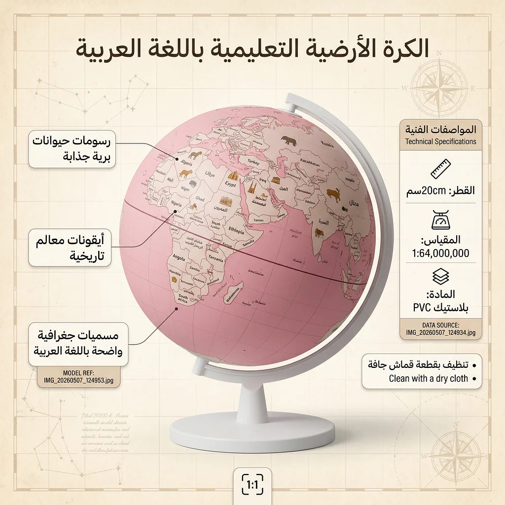 كرة أرضية زهرية مضيئة بحجم 20 سم