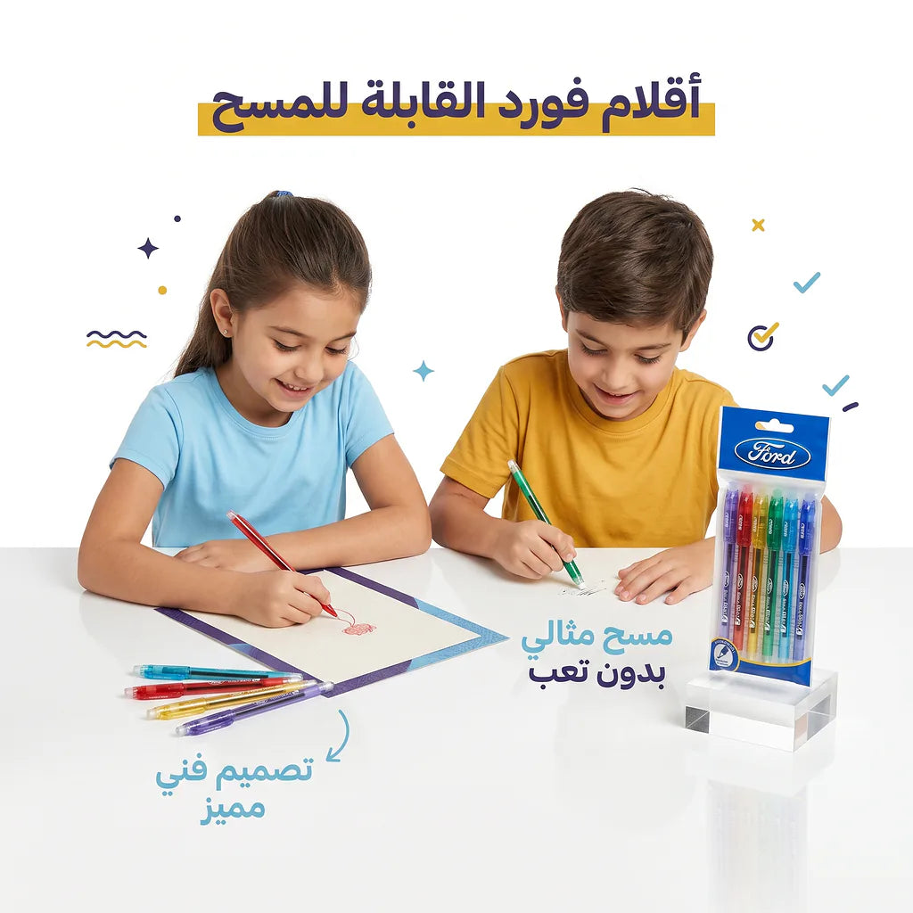 مجموعة أقلام جاف ملون قابلة للمسح 6 حبة