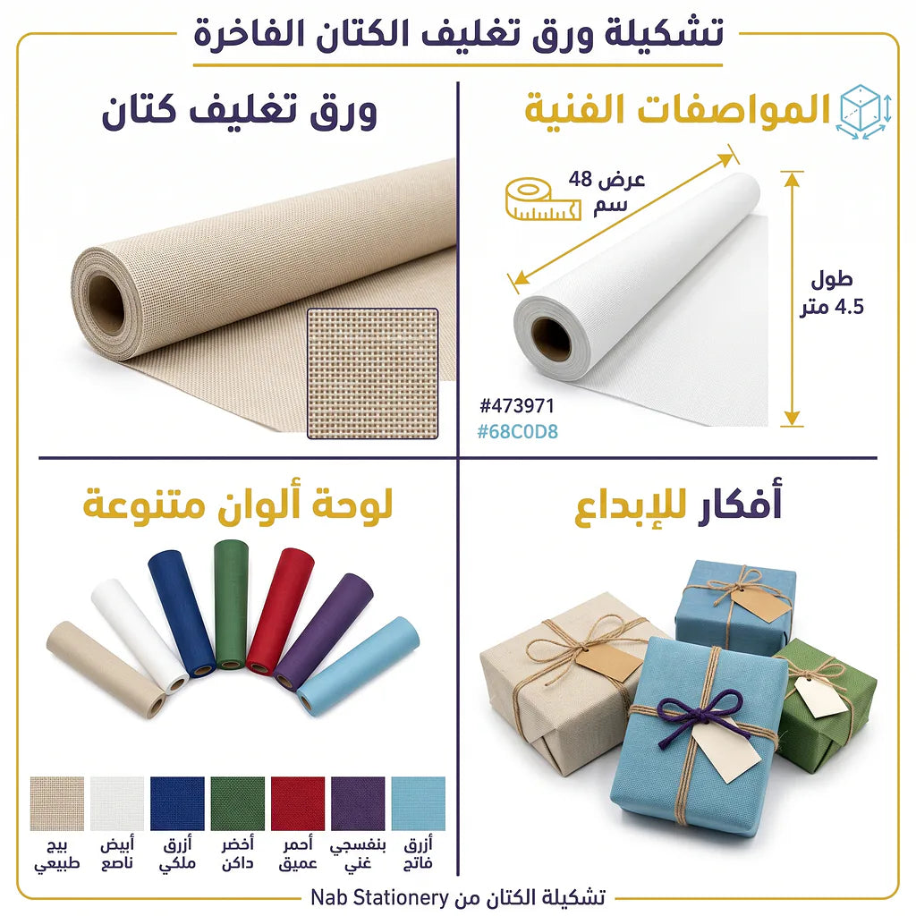 ورق تغليف هدايا كتان ملون 48 سم 4.5 متر