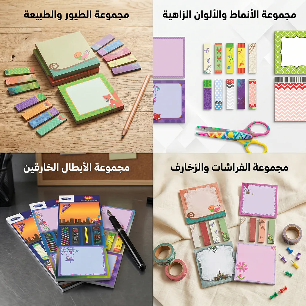 شريط ملاحظة ملون لاصق + قلم أسود
